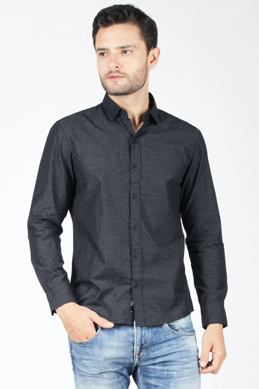 Kemeja Lengan Panjang Meyer Black Grey