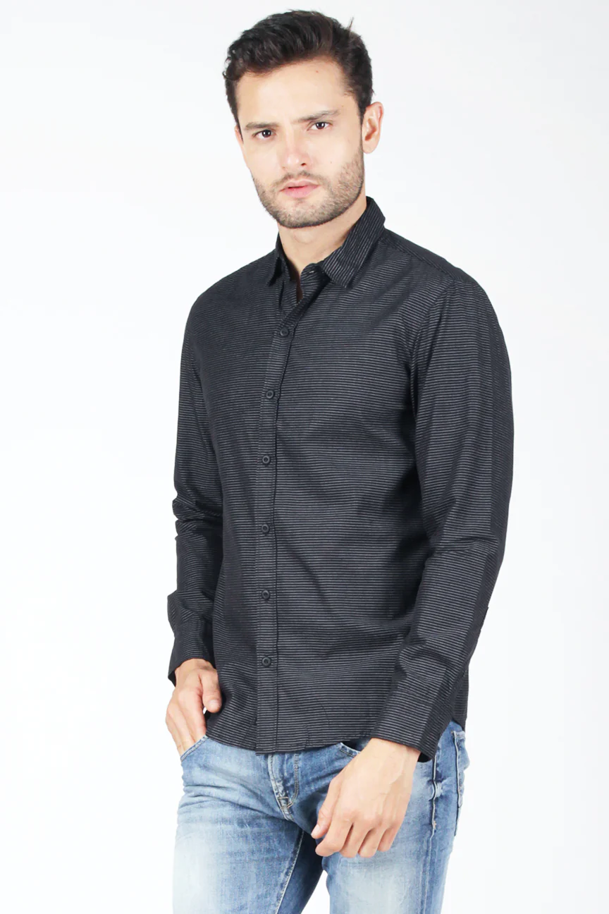 Kemeja Lengan Panjang Meyer Black Grey - Image 2