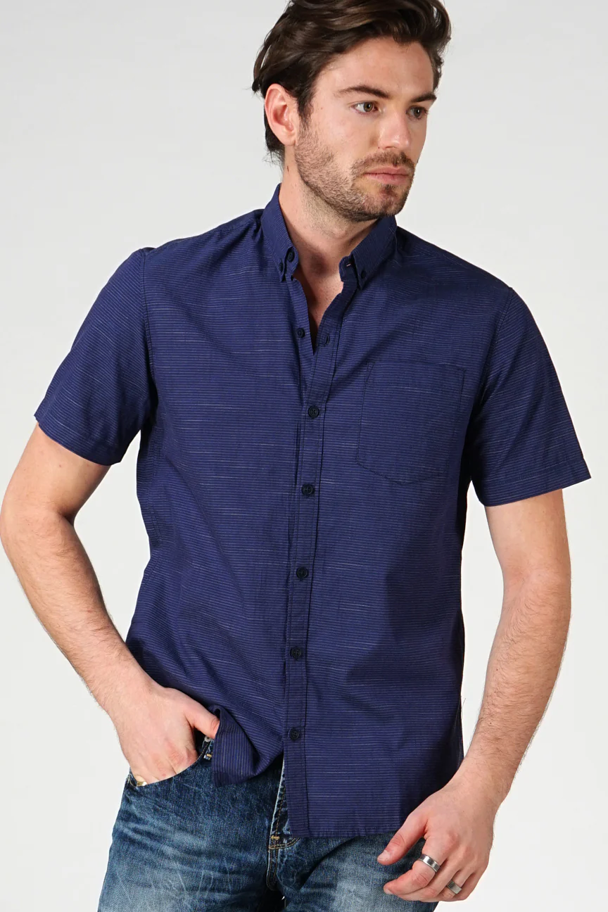 Kemeja Lengan Pendek Miniline Navy White Regular