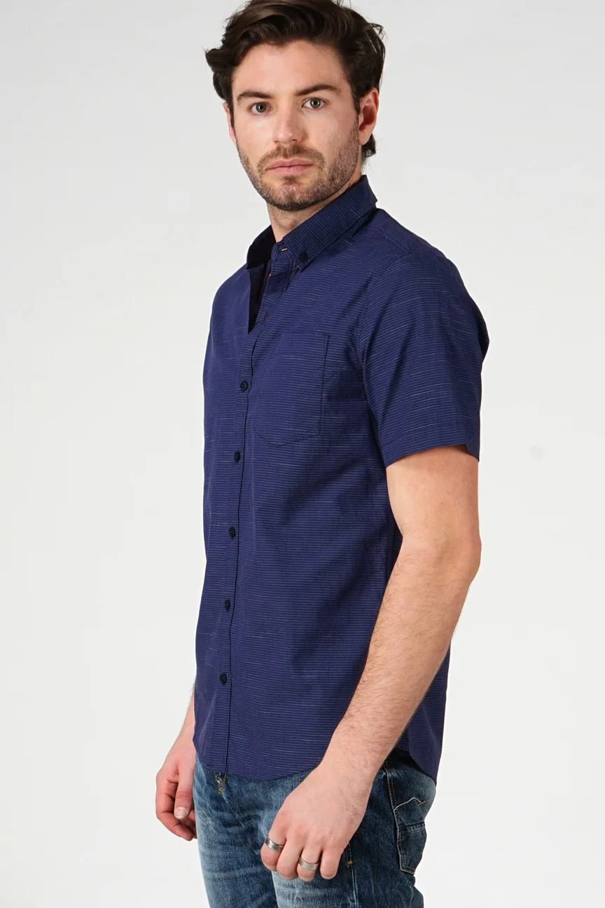Kemeja Lengan Pendek Miniline Navy White Regular - Image 2