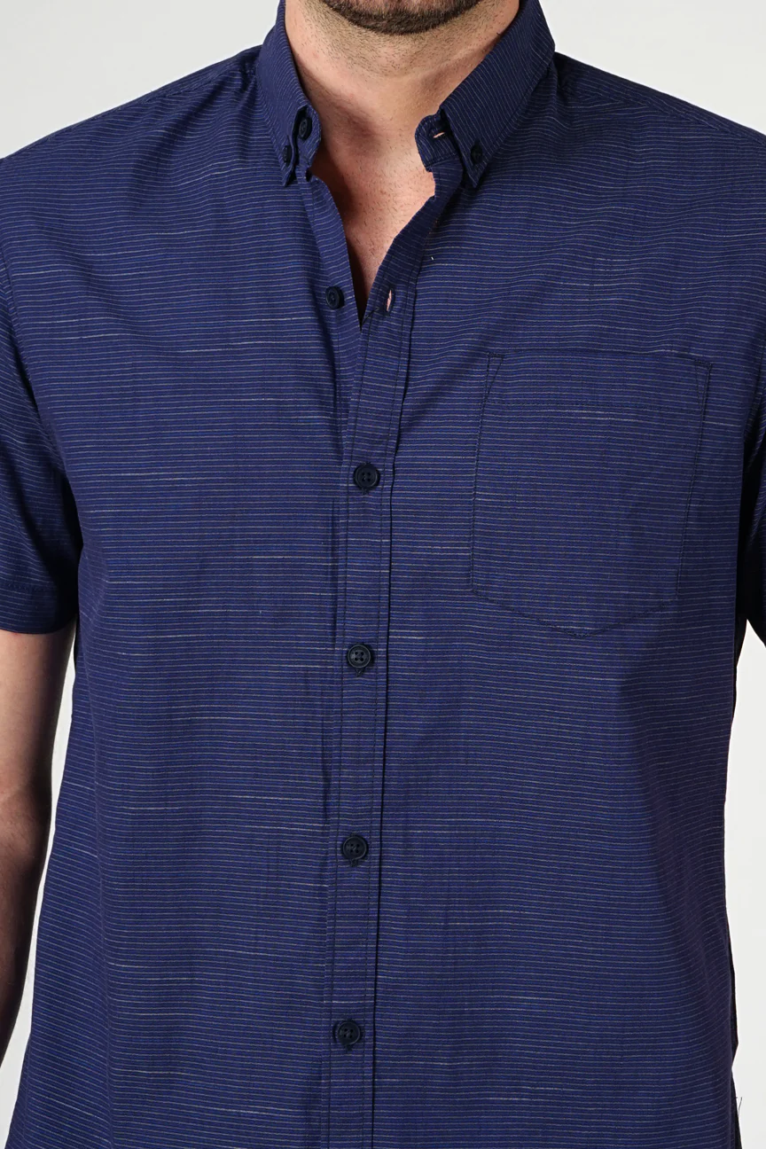 Kemeja Lengan Pendek Miniline Navy White Regular - Image 3