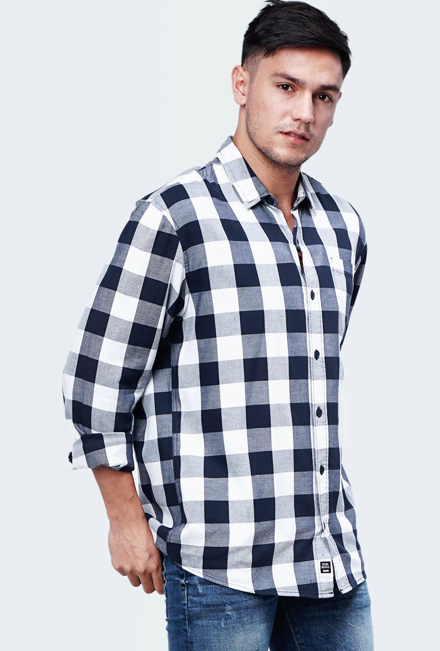 Kemeja Lengan Panjang Moffats 2.0 Navy White