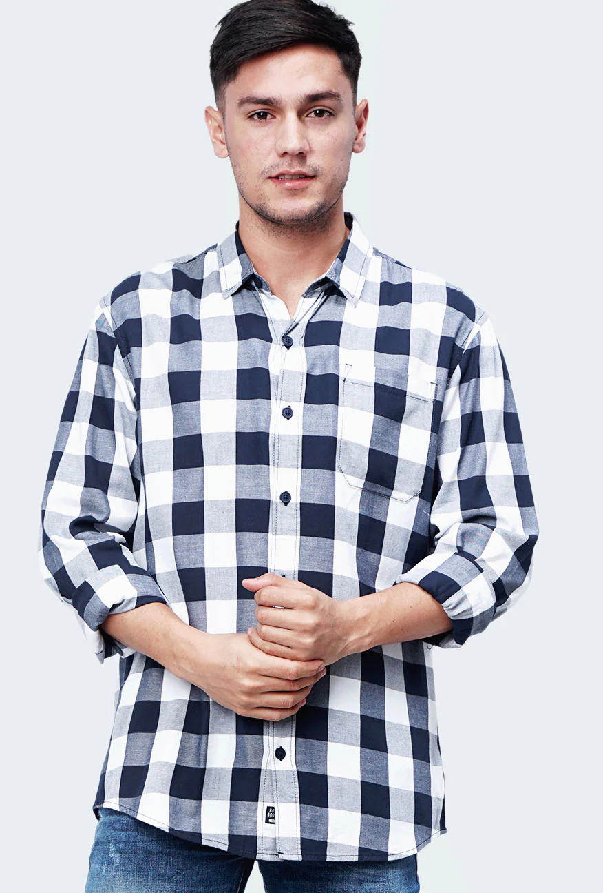 Kemeja Lengan Panjang Moffats 2.0 Navy White - Image 3