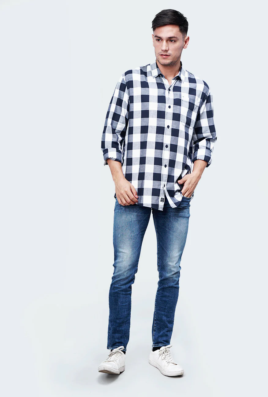 Kemeja Lengan Panjang Moffats 2.0 Navy White - Image 4