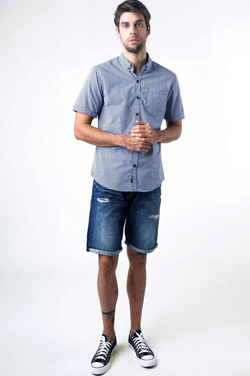 Kemeja Lengan Pendek Monta Blue White Navy - Image 4