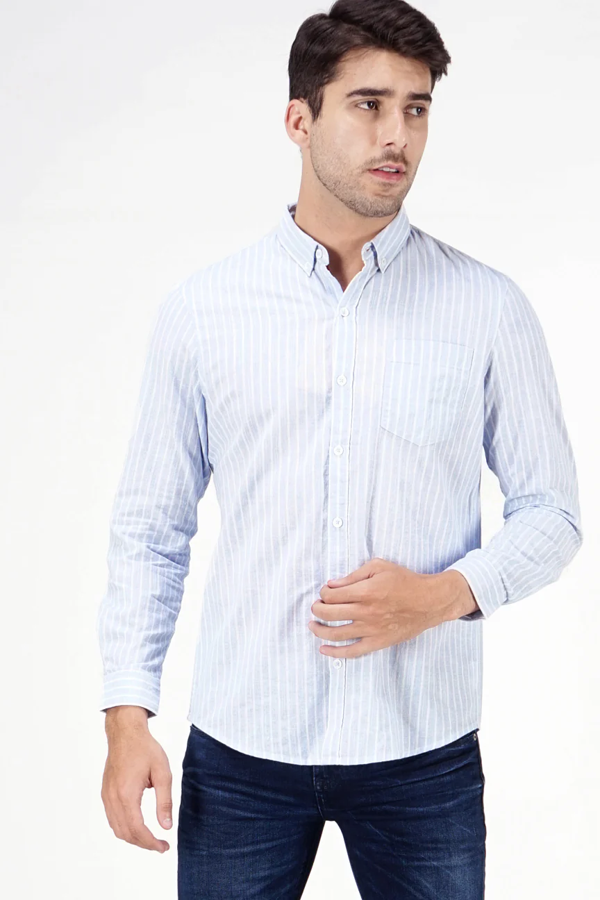 Kemeja Lengan Panjang Mornay Blue White