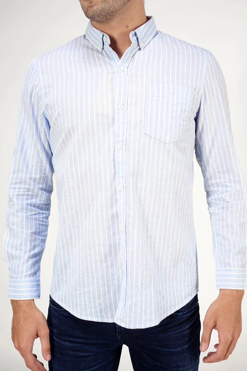 Kemeja Lengan Panjang Mornay Blue White - Image 4