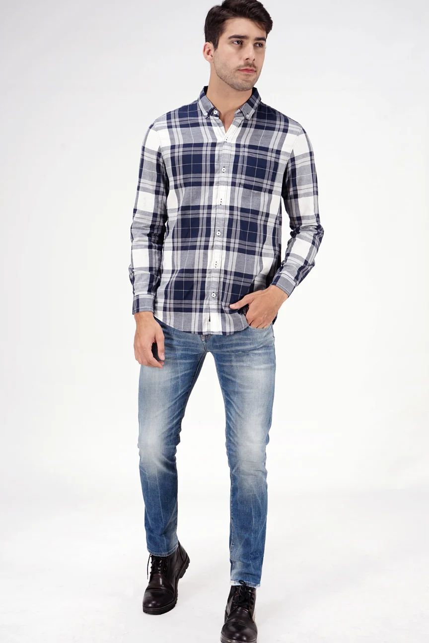 Kemeja Lengan Panjang Regular Morrison Navy White - Image 4