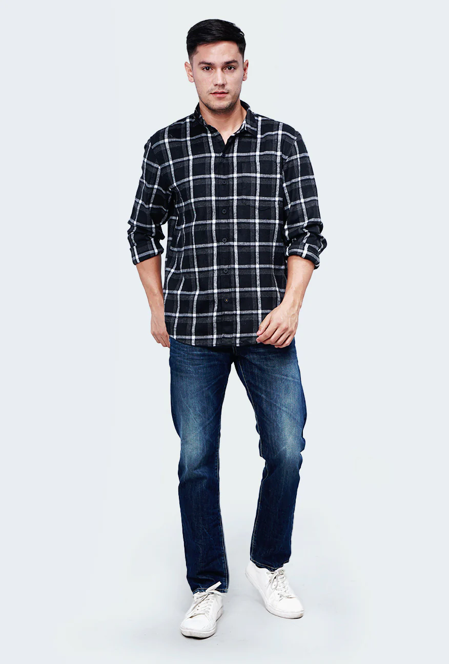 Kemeja Flanel Moses Black Grey - Image 5