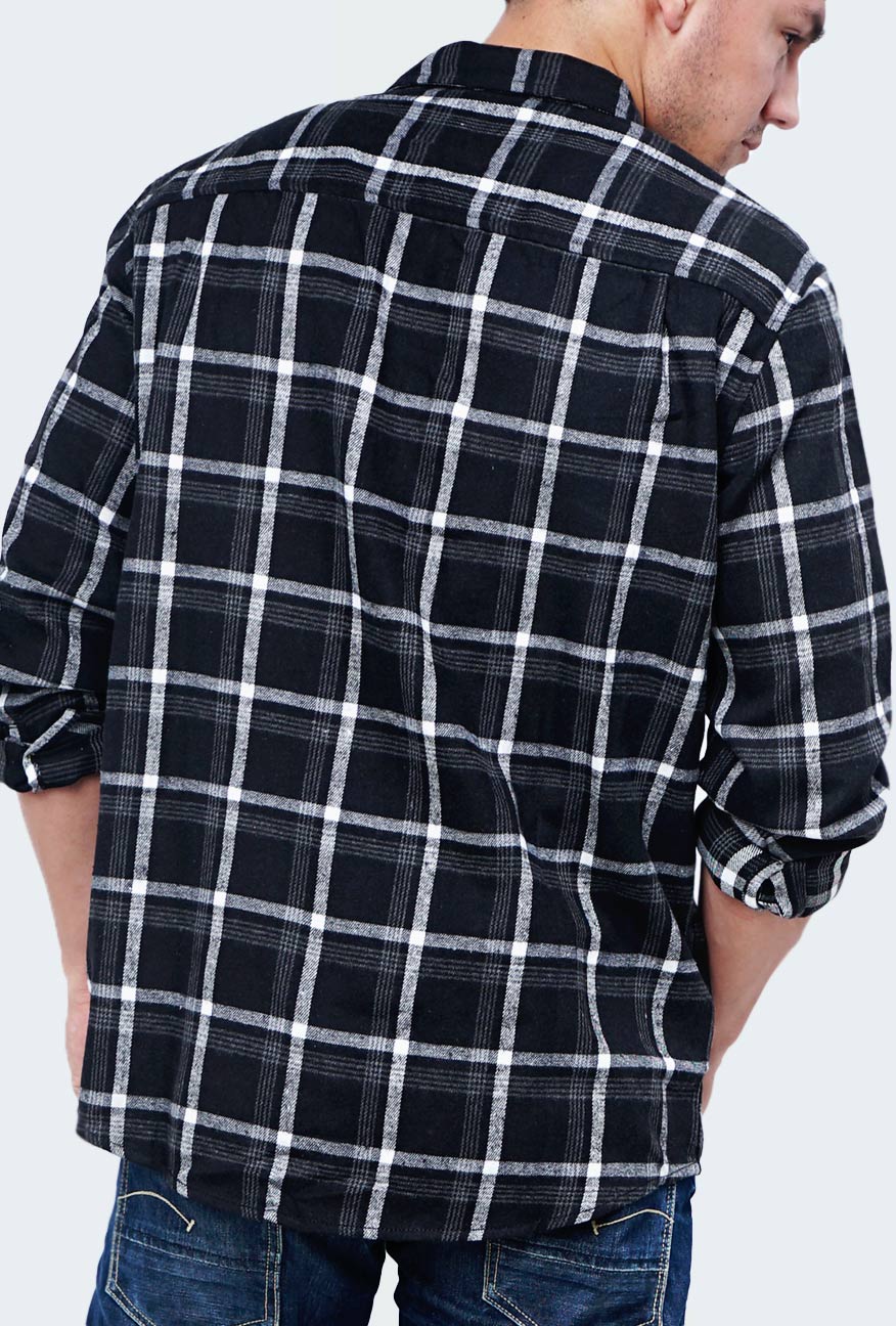 Kemeja Flanel Moses Black Grey - Image 7