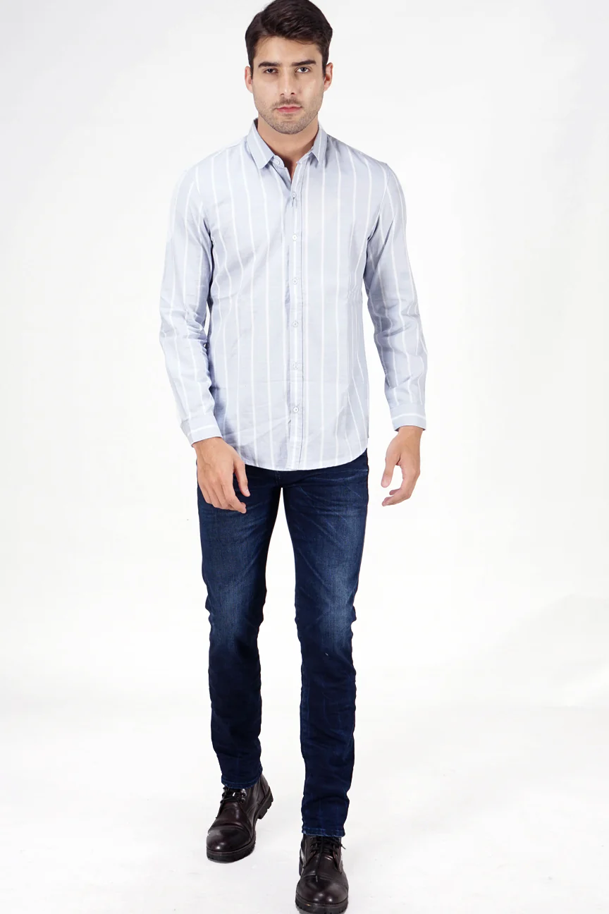 Kemeja Lengan Panjang Nashville Blue White - Image 3