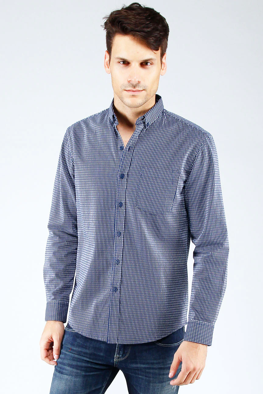 Kemeja Lengan Panjang Obstruct Navy White