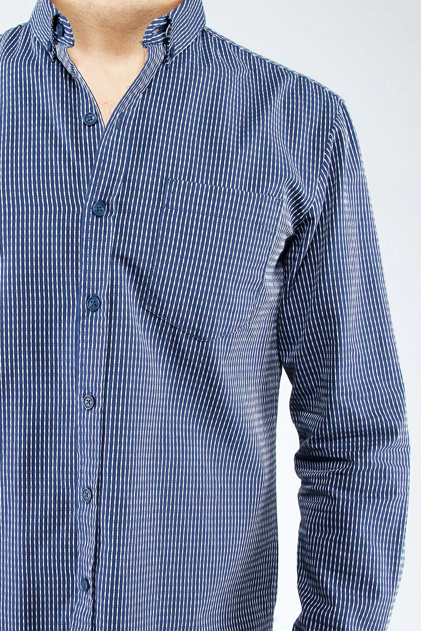 Kemeja Lengan Panjang Obstruct Navy White - Image 3