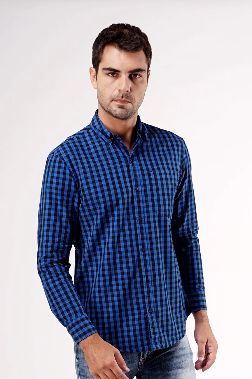 Kemeja Lengan Panjang Regular Pickard Blue Black