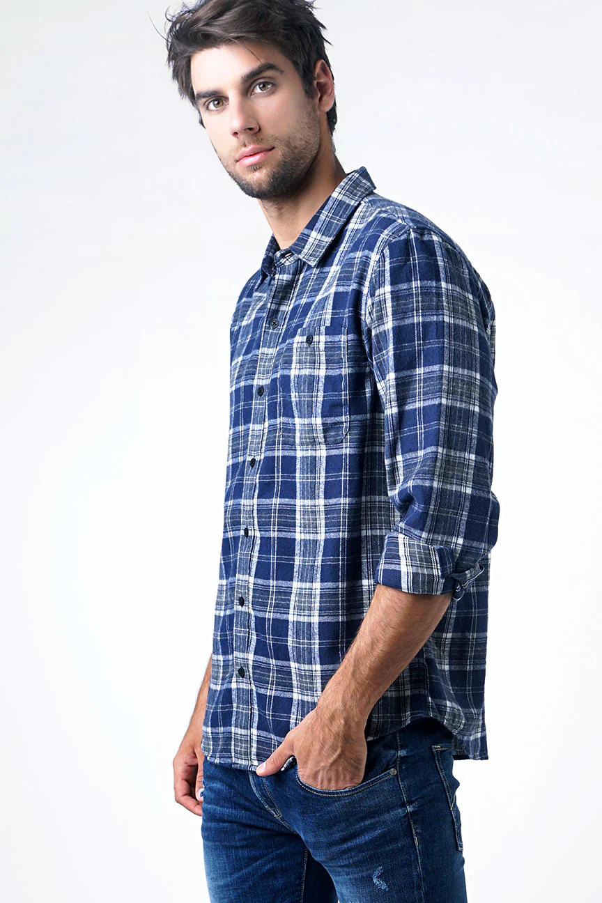 Kemeja Flanel Piggy Blue Navy White - Image 3
