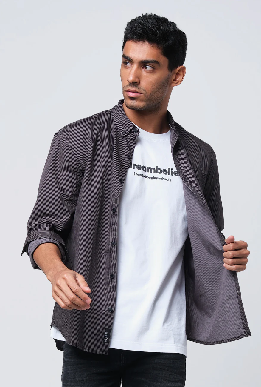 Kemeja Lengan Panjang Pixel Black Grey