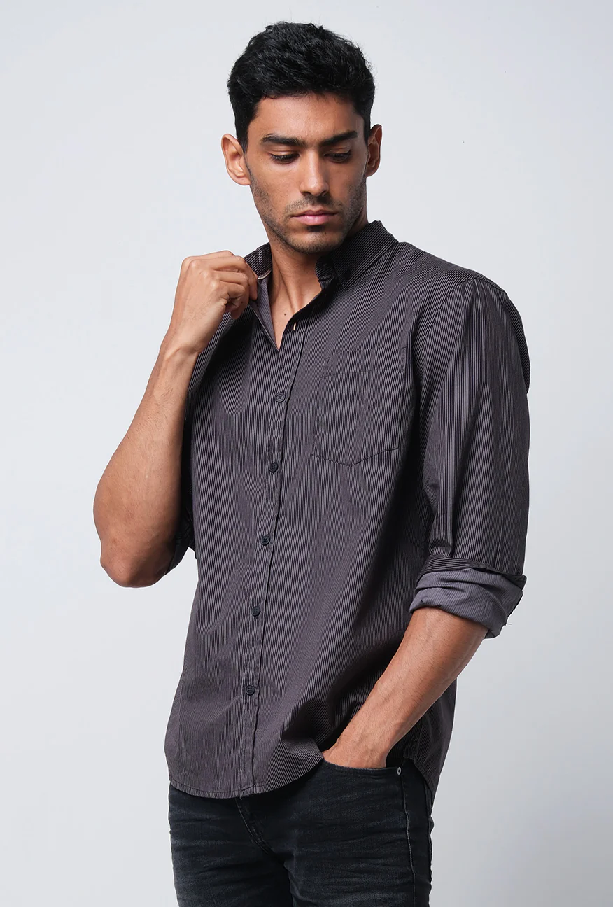 Kemeja Lengan Panjang Pixel Black Grey - Image 2