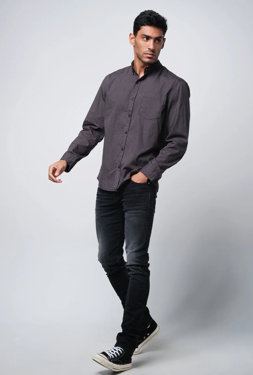 Kemeja Lengan Panjang Pixel Black Grey - Image 3