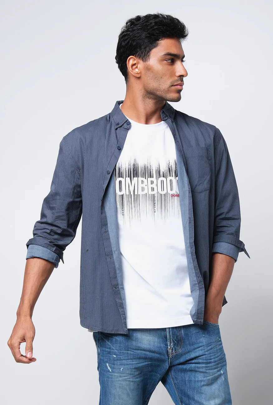 Kemeja Lengan Panjang Pixel Blue Black