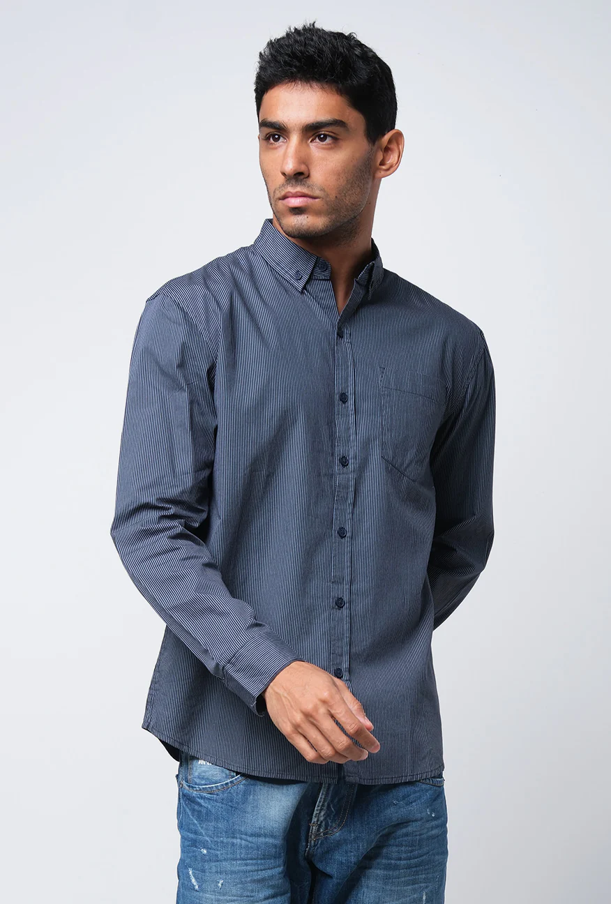 Kemeja Lengan Panjang Pixel Blue Black - Image 2