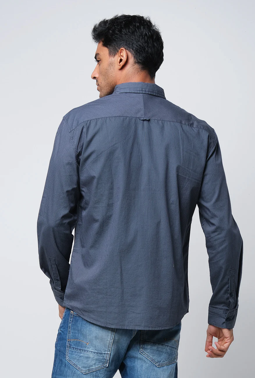 Kemeja Lengan Panjang Pixel Blue Black - Image 4