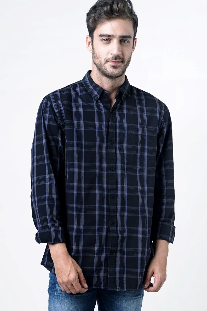Kemeja Lengan Panjang Pixie Black Black Grey - Image 2