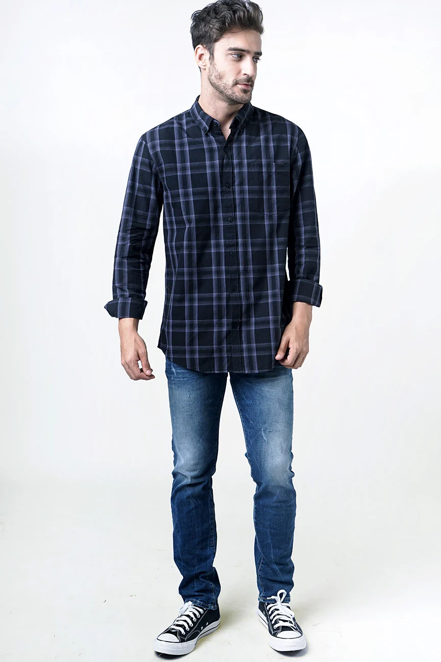 Kemeja Lengan Panjang Pixie Black Black Grey - Image 3