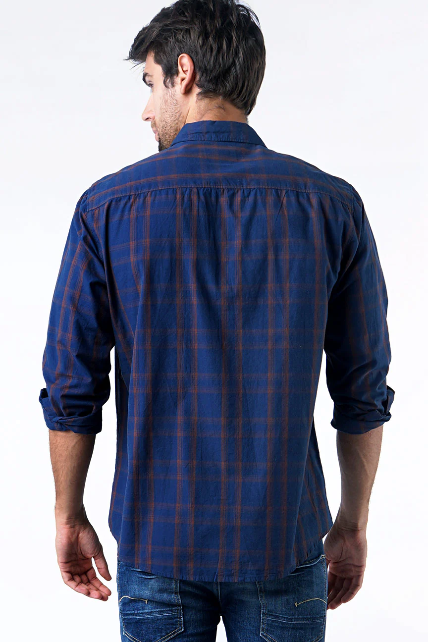 Kemeja Lengan Panjang Pixie Blue Navy Brown - Image 4