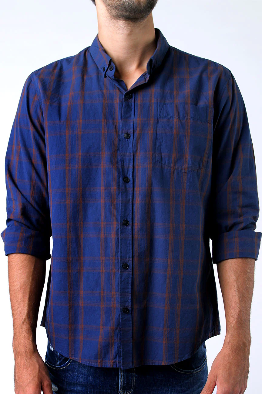 Kemeja Lengan Panjang Pixie Blue Navy Brown - Image 5