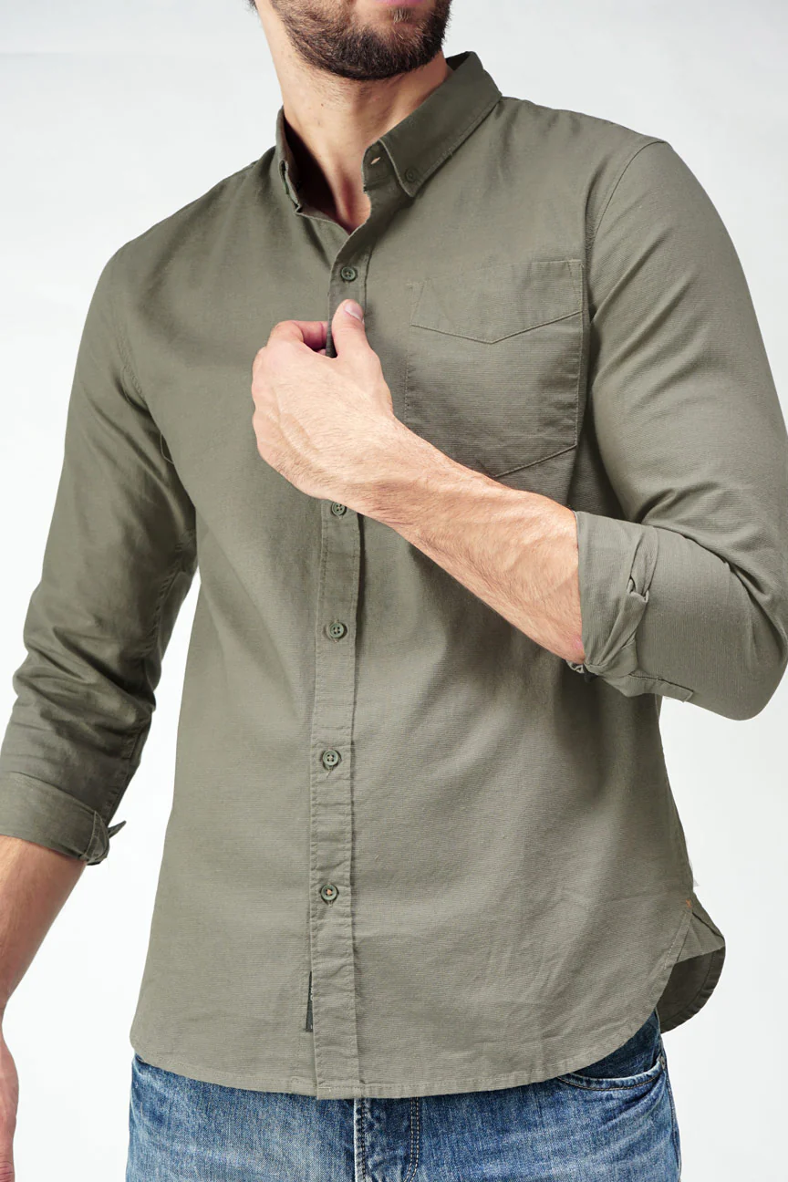 Kemeja Lengan Panjang Pocky Green Army Regular - Image 3