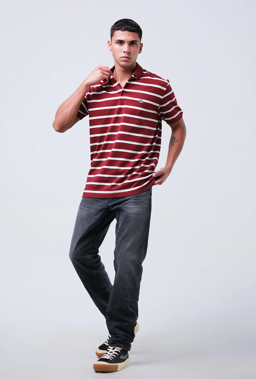 Polo Shirt Ritzel White Maroon Stripe - Image 2