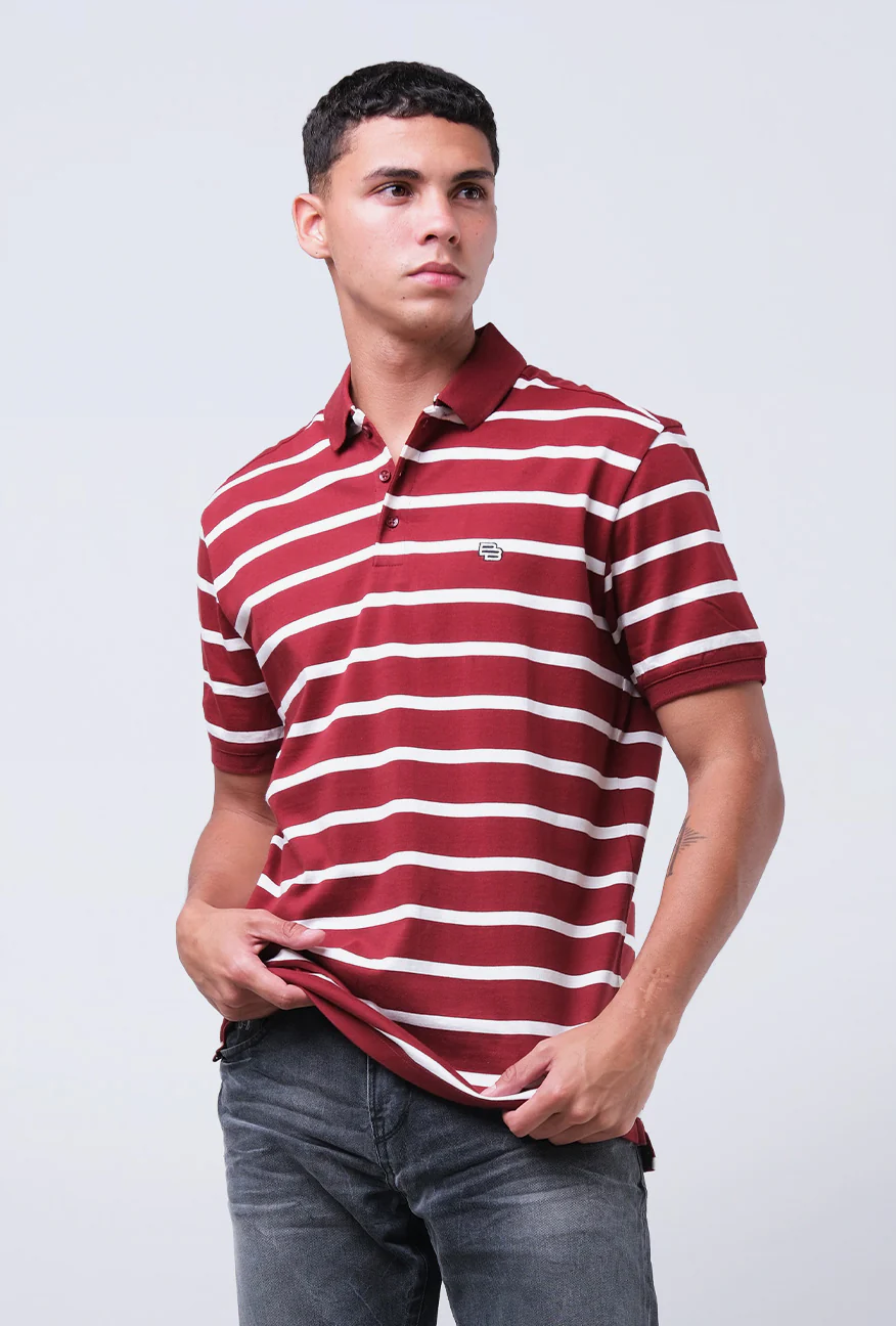 Polo Shirt Ritzel White Maroon Stripe - Image 3