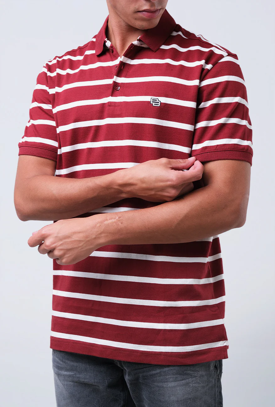 Polo Shirt Ritzel White Maroon Stripe - Image 5