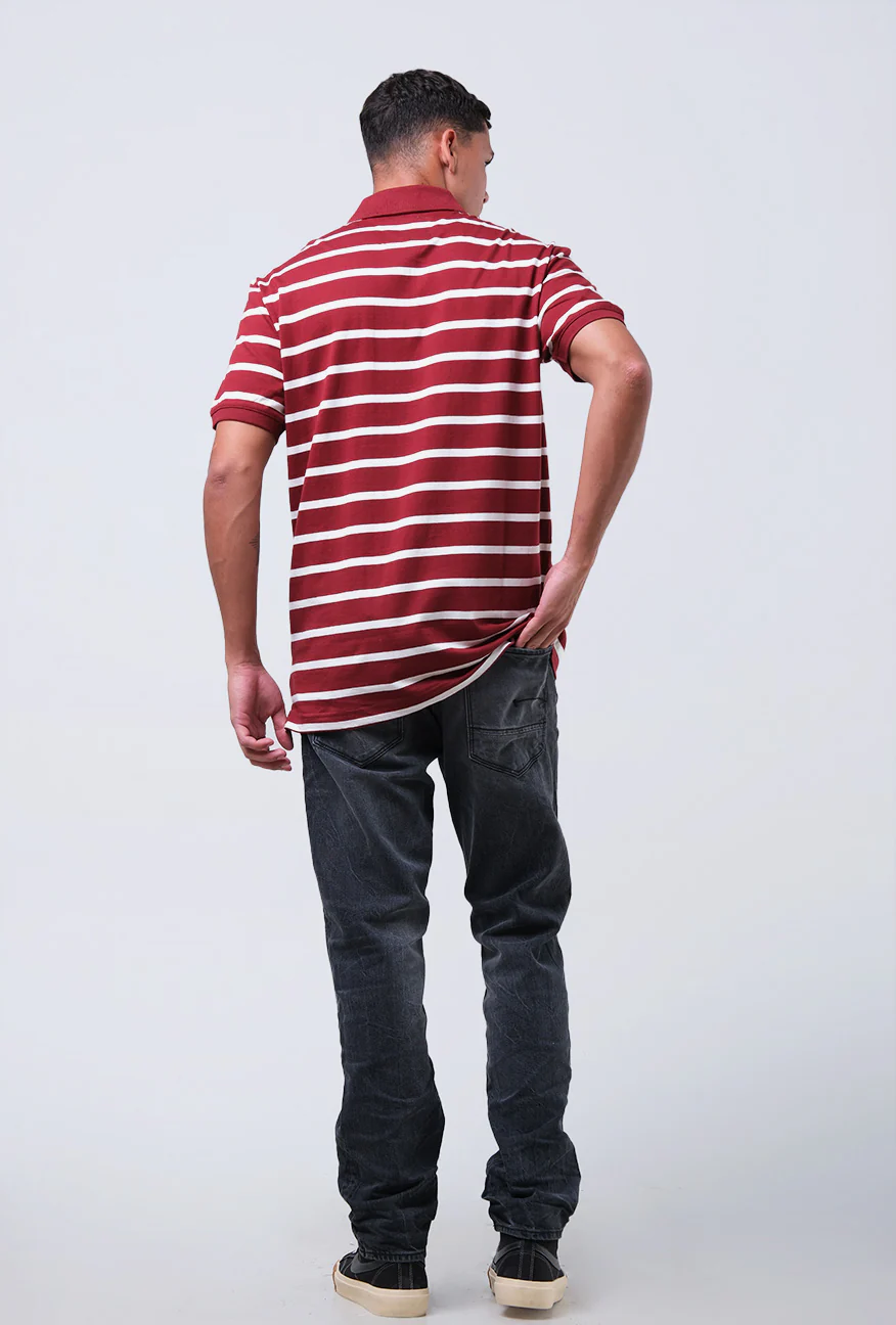 Polo Shirt Ritzel White Maroon Stripe - Image 6
