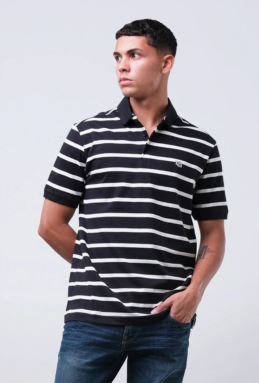 Polo Shirt Valda Black Offwhite Stripe - Image 2