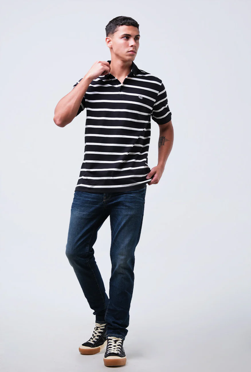 Polo Shirt Valda Black Offwhite Stripe - Image 3