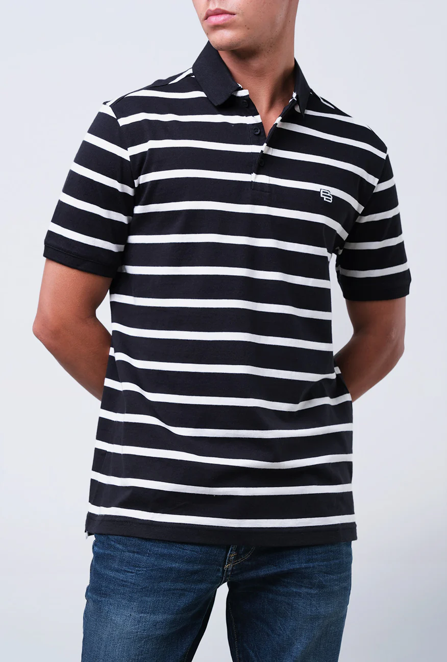 Polo Shirt Valda Black Offwhite Stripe - Image 4