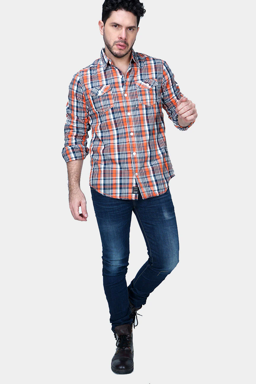 Kemeja Lengan Panjang Pumpkin Orange Offwhite - Image 3