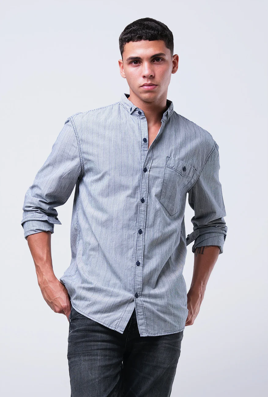 Kemeja Lengan Panjang Rainy Days Navy White - Image 4