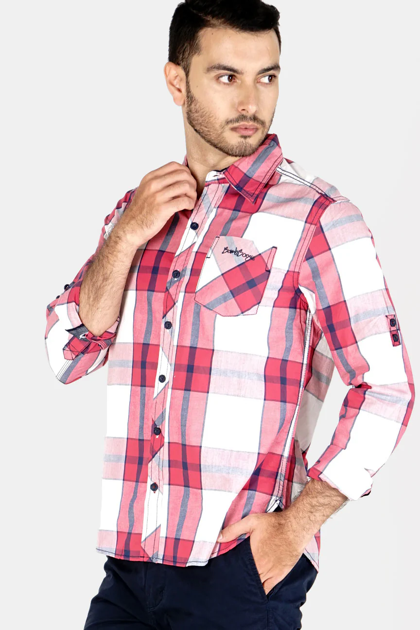 Kemeja Lengan Panjang Red Rhythm Check Red White - Image 2