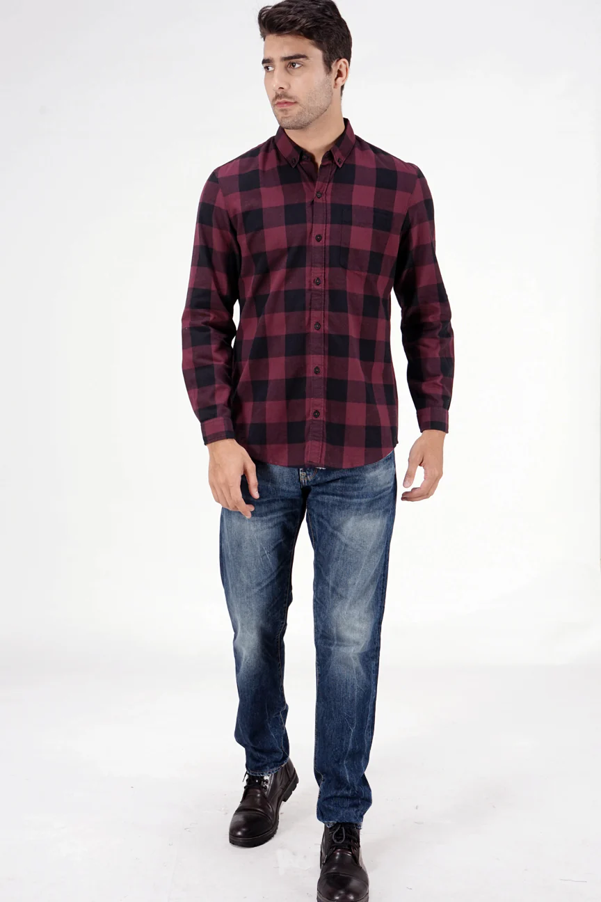 Kemeja Lengan Panjang Regular Redcore 2.0 Maroon Black - Image 4