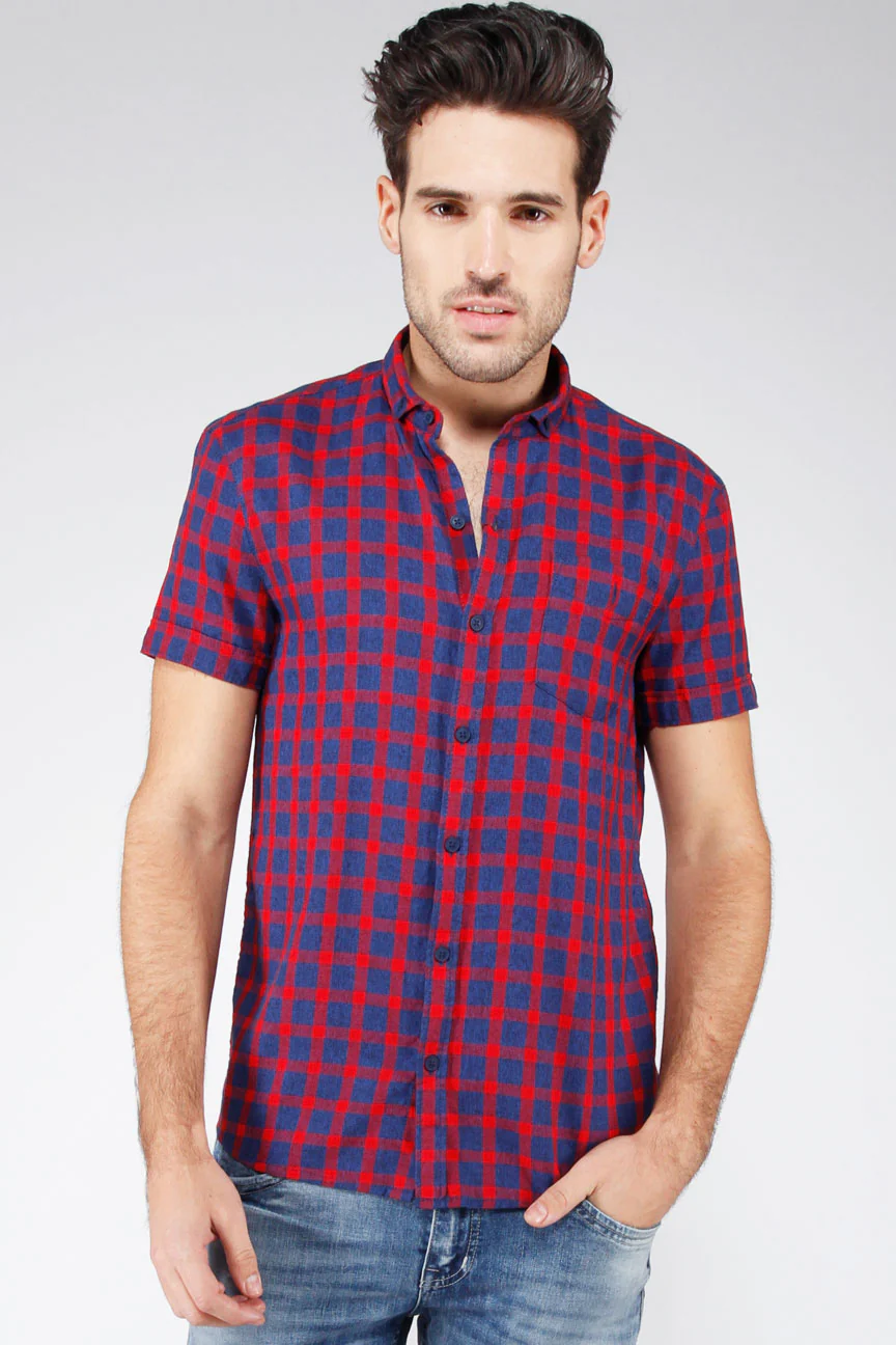 Kemeja Lengan Pendek Redlock Navy Red Slimfit
