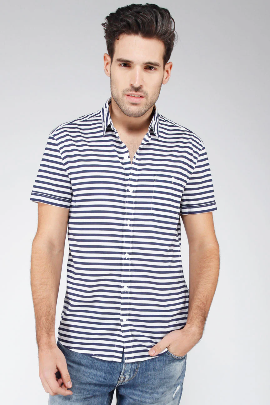 Kemeja Lengan Pendek Roller Blue Navy White Slimfit