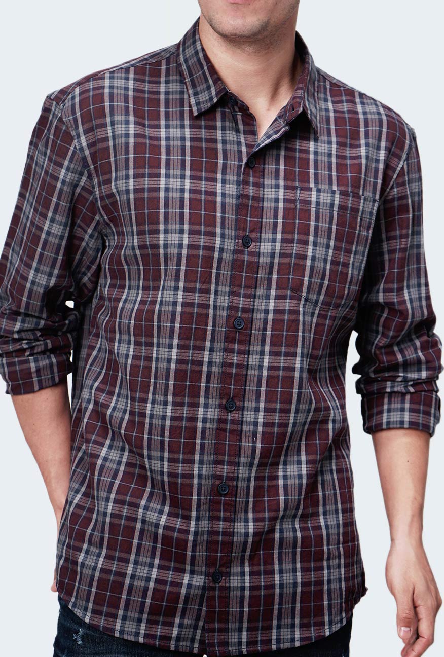 Kemeja Lengan Panjang Romero Navy Maroon - Image 2