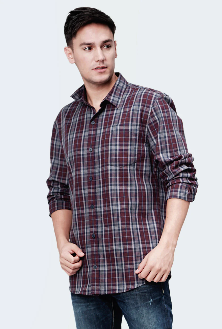 Kemeja Lengan Panjang Romero Navy Maroon - Image 3