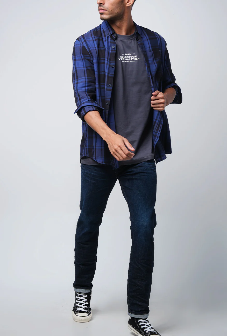 Kemeja Lengan Panjang Regular Ronin Blue Black - Image 3