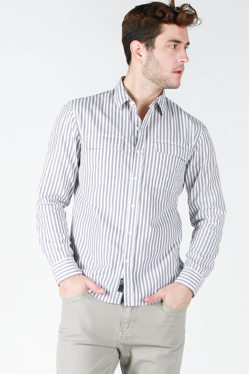 Kemeja Lengan Panjang Slash Grey White