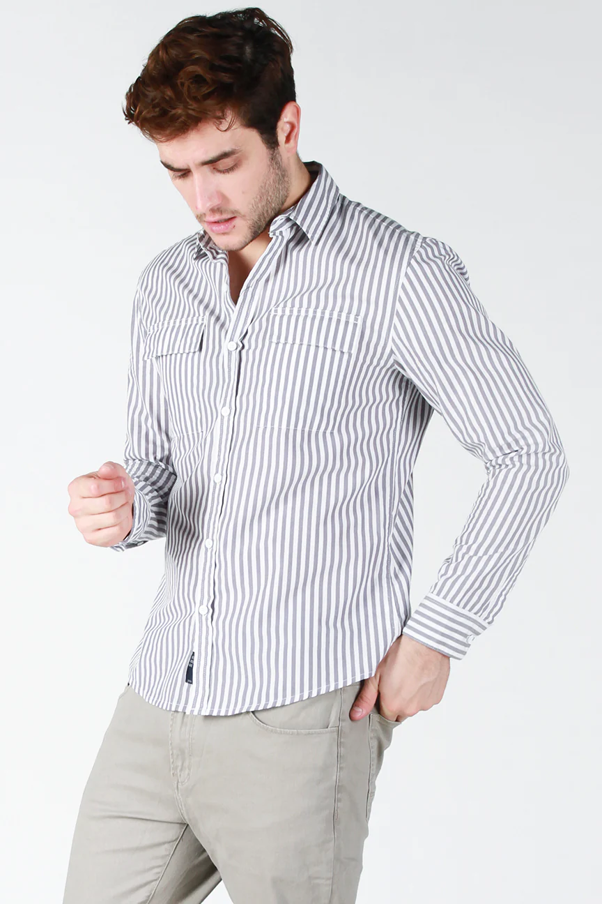 Kemeja Lengan Panjang Slash Grey White - Image 2