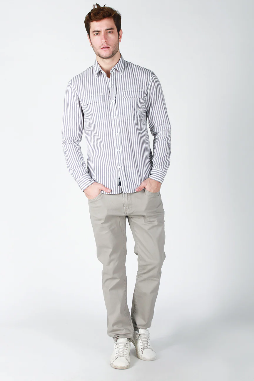 Kemeja Lengan Panjang Slash Grey White - Image 4