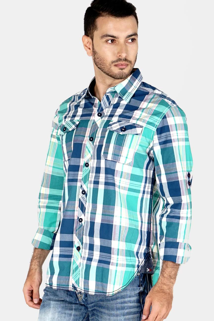 Kemeja Lengan Panjang Stardust Green Navy Check